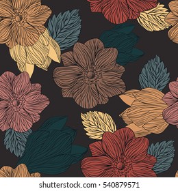 hand drawn vector seamless floral pattern with flowers