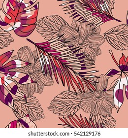 hand drawn vector seamless floral pattern with flowers