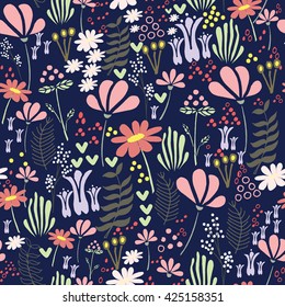 Hand drawn vector seamless flower pattern