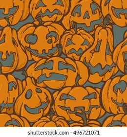 Hand drawn vector seamless halloween pumpkins pattern