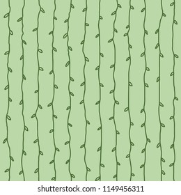 Hand drawn vector seamless leaf striped pattern. Cute wavy vertikal background.
