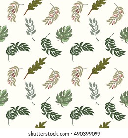 Hand drawn vector seamless leaves pattern can be used for wallpaper, website background, wrapping paper invitation card. Floral bright pattern. Leaf design.