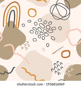 Hand drawn vector seamless organic pattern. Organic shapes, lines and textures for a background.