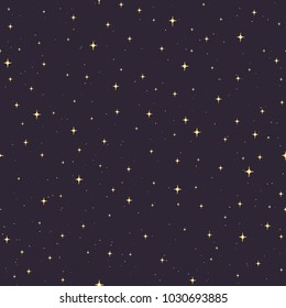 Hand drawn vector seamless pattern with gold stars on the dark background. Starry cosmic backdrop. Eid decoration.