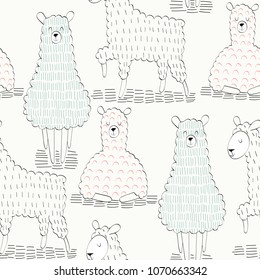 hand drawn vector seamless pattern with llamas