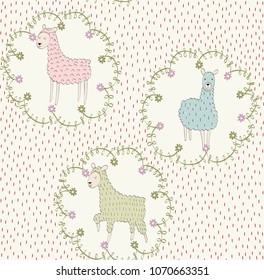 hand drawn vector seamless pattern with llamas