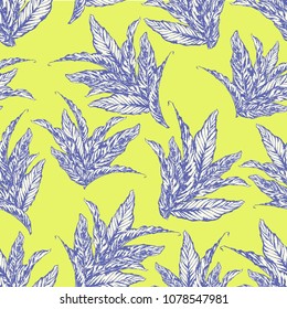 Hand drawn vector seamless pattern. leaves of exotic, tropical plant