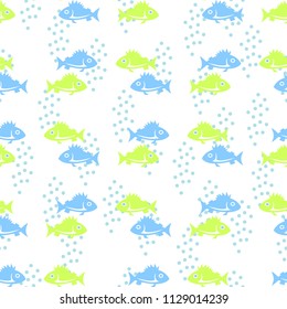 Hand drawn vector seamless pattern with sea animals. Contour, line art style drawing. Could be used as background, wrapping paper, wallpaper and textile ornament.