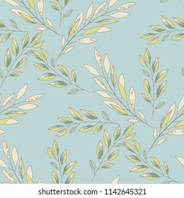 Hand drawn vector seamless pattern with leaves and branches. Can