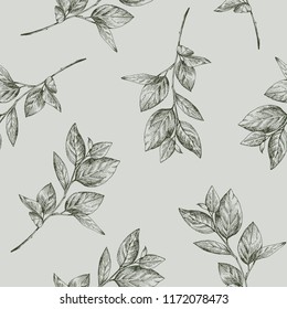 Hand drawn vector seamless pattern with leaves. Wild and free. Perfect for invitations, greeting cards, quotes, blogs and posters. 