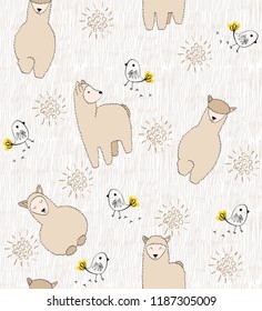 hand drawn vector seamless pattern with llamas