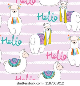 hand drawn vector seamless pattern with llamas