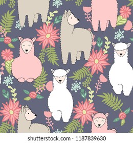 hand drawn vector seamless pattern with llamas