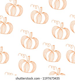 Hand drawn, vector seamless pattern - line art – pumpkin