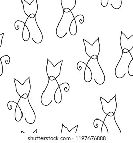Hand drawn, vector seamless pattern - line art – cat icons