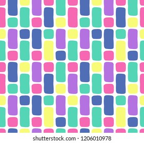 Hand drawn vector seamless pattern in retro memphis style. 80s disco style ornament in bright colors for fabric, wrapping paper, and your designs.