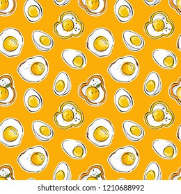 Hand drawn vector seamless pattern with eggs