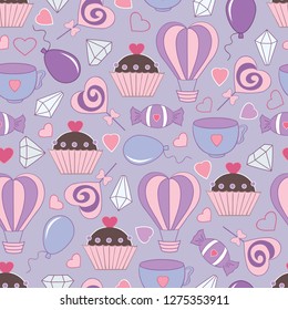 Hand drawn vector seamless pattern for Saint Valentine day 
