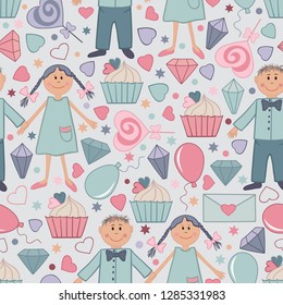 Hand drawn vector seamless pattern for Saint Valentine day 