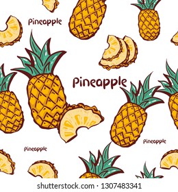 Hand drawn vector seamless pattern. Pineapple Exotic tropical fruit sketch style.for invitations, greeting cards, blogs, posters, background For Fashion print textile fabric covers wallpapers wrap.