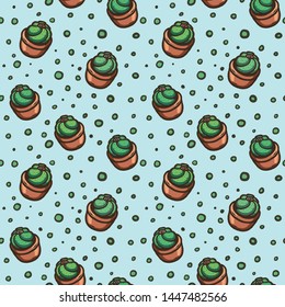 Hand drawn vector seamless pattern with cactus.