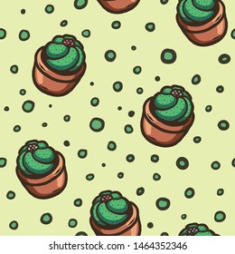 Hand drawn vector seamless pattern with cactus.