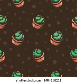 Hand drawn vector seamless pattern with cactus.