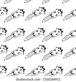 Hand drawn vector seamless pattern with forest animals. Contour,color, line art style drawing. Could be used as background, wrapping paper and textile ornament.