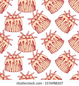 Hand drawn vector of seamless pattern with cakes. 2020 year, happy holidays. Endless texture for festive design and holiday decoration.