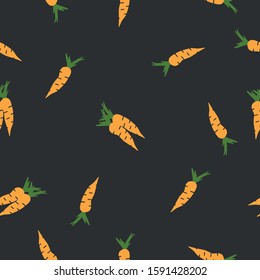Hand drawn vector seamless pattern of carrots. Doodle carrot illustration. Vegetable background.