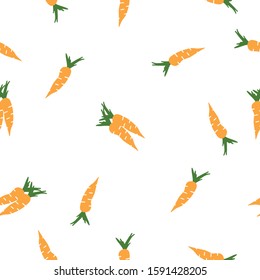 Hand drawn vector seamless pattern of carrots. Doodle carrot illustration. Vegetable background.