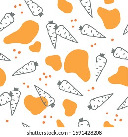 Hand drawn vector seamless pattern of carrots. Doodle carrot illustration. Vegetable background.