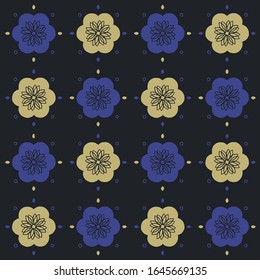 Hand drawn vector seamless pattern. Korean traditional pattern. Floral background Design. 