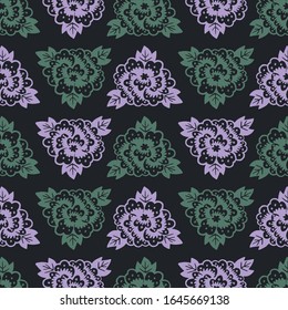 Hand drawn vector seamless pattern. Korean traditional pattern. Floral background Design. 