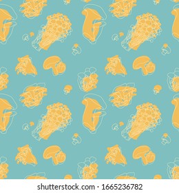 Hand drawn vector seamless pattern with mushroom. background design by modern style.