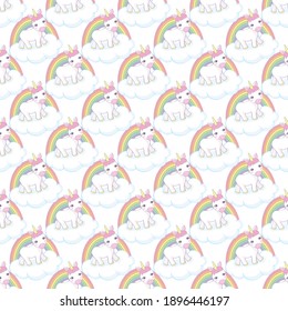 Hand drawn vector seamless pattern with unicorn , clouds and rainbow - color, line art style drawing. Could be used as background, print, wallpaper, wrapping paper and textile ornament.