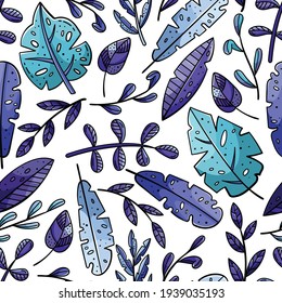 Hand drawn vector seamless pattern with doodles illustrations. Flowers and plants. Decorative floral background.