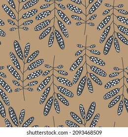 Hand drawn vector seamless pattern with Nordic plants in minimalistic Scandinavian style