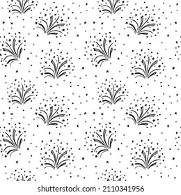 Hand drawn vector seamless pattern fireworks or salute on a white background.