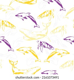 Hand drawn vector seamless pattern for kids.  Sea life pattern for fabric, textile.