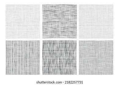 Hand drawn vector seamless pattern set. Dashed line abstract repeated textures collection. Black and white