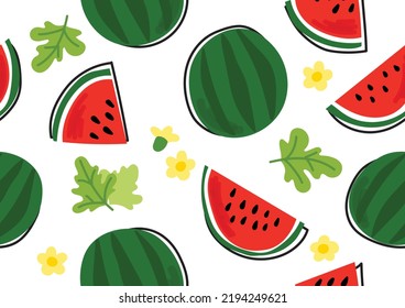 Hand drawn vector seamless pattern Watermelon fruit.