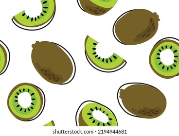 Hand drawn vector seamless pattern Kiwi fruit.