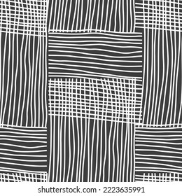 Hand drawn vector seamless pattern. Black abstract texture background. Freehand drawing of sketchy lines vector. Wallpaper, paper, fabric, textile design.