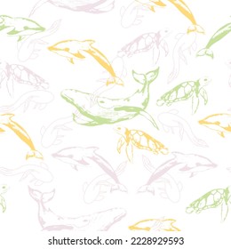 Hand drawn vector seamless pattern for kids.   Vector Illustration.