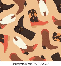 Hand drawn vector seamless pattern with cowboys boots