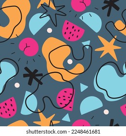 Hand drawn vector seamless pattern with organic funky abstract shapes