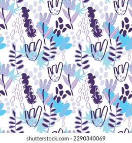 hand drawn vector seamless pattern with abstract flowers, spots and dots. Modern design for paper, cover, fabric, interior decor. Summer mood