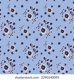 hand drawn vector seamless pattern with abstract flowers, spots and dots. Modern design for paper, cover, fabric, interior decor. Summer mood