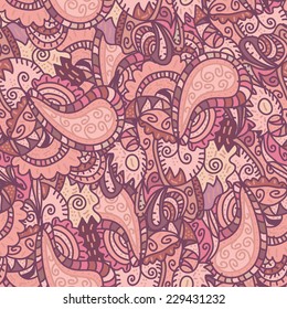 Hand drawn vector seamless pattern (tiling).Seamless pattern can be used for wallpaper, pattern fills, web page background, surface textures. Beautiful seamless floral background